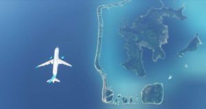 Screenshot of Fly CoralWay's A220 flying over Bora Bora, French Polynesia. Credit : Fly CoralWay Facebook account.